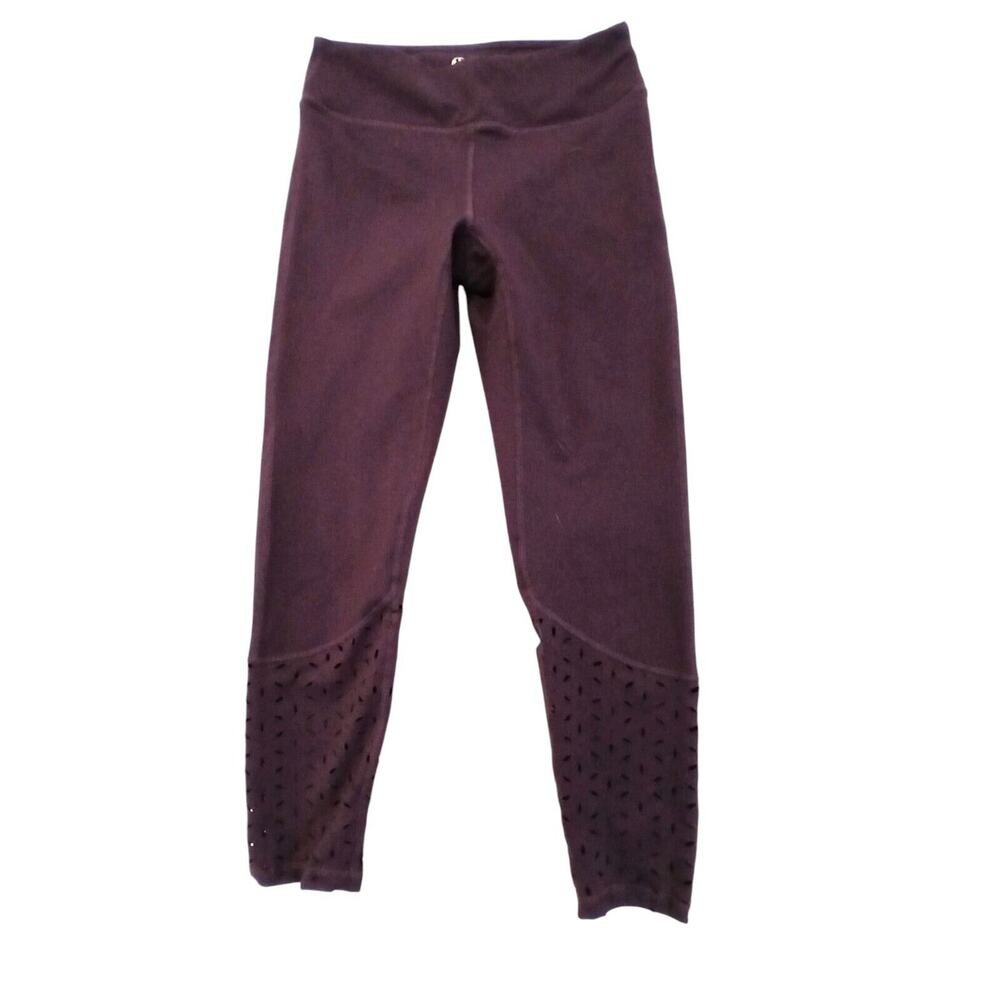 Gaiam Crop Leggings Lasercut Eyelet Calf Sz XS PLUM Purple Activewear Yoga Boho